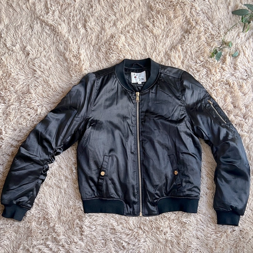 “It Girl” Black Sateen Bomber Jacket - Picture 3 of 11